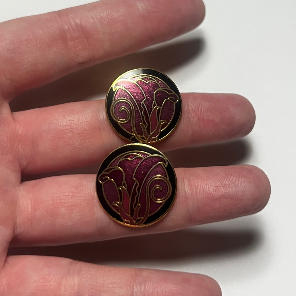 Vintage Isle of Skye Cloisonné Floral Pierced Earrings